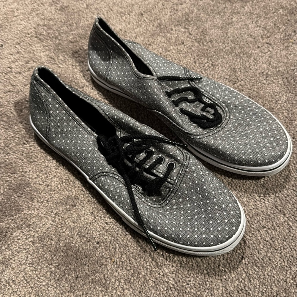 Vans Gray Polka Dot Sneakers Canvas Lace Up Low Top Casual SIZE 5.5M 7W